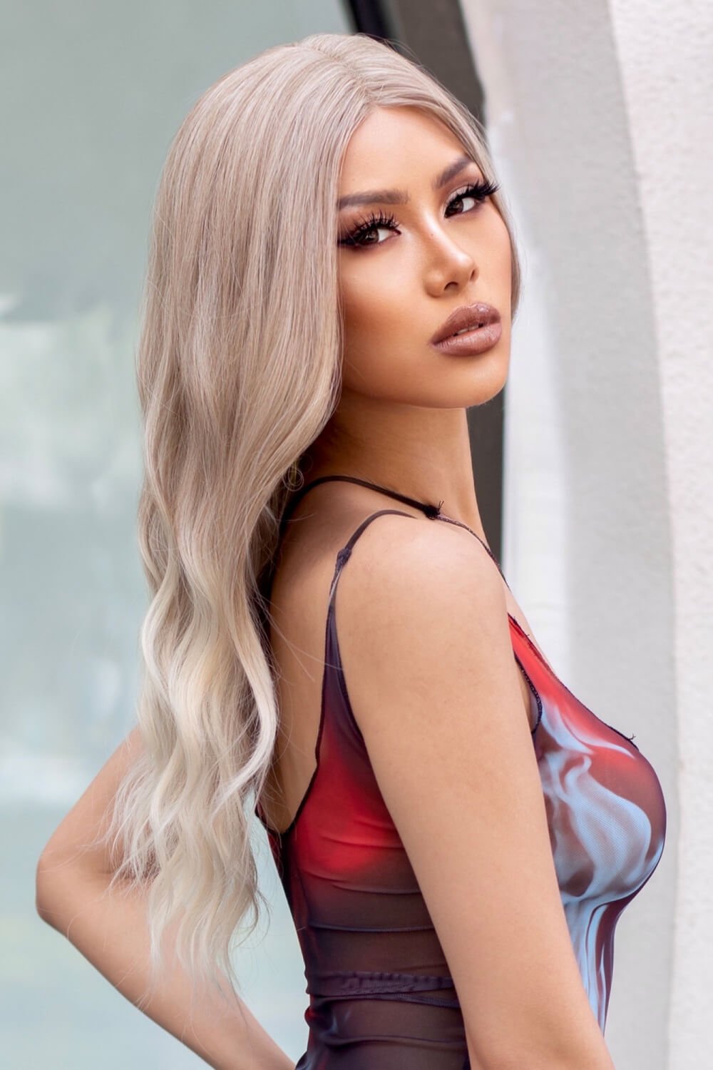 13*2" Lace Front Wigs Synthetic Long Wave 24" 150% Density in Medium Blonde Highlights - OMG! Rose