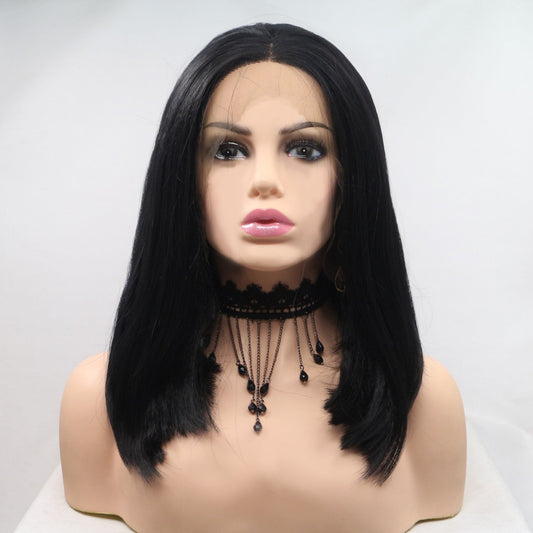 13*3" Lace Front Wigs Synthetic Mid - length Straight 12" 130% Density - OMG! Rose