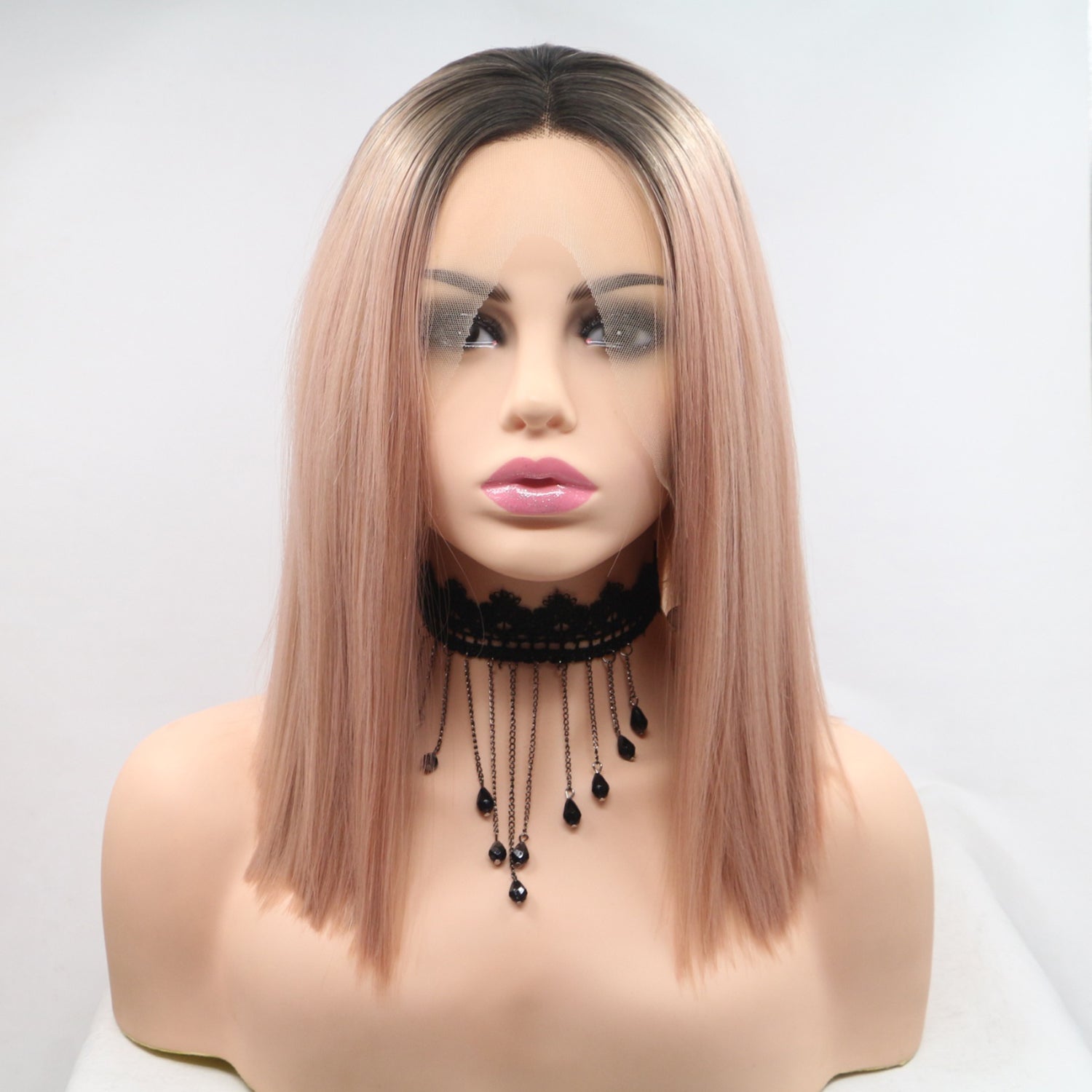 13*3" Lace Front Wigs Synthetic Mid - length Straight 12" 130% Density - OMG! Rose