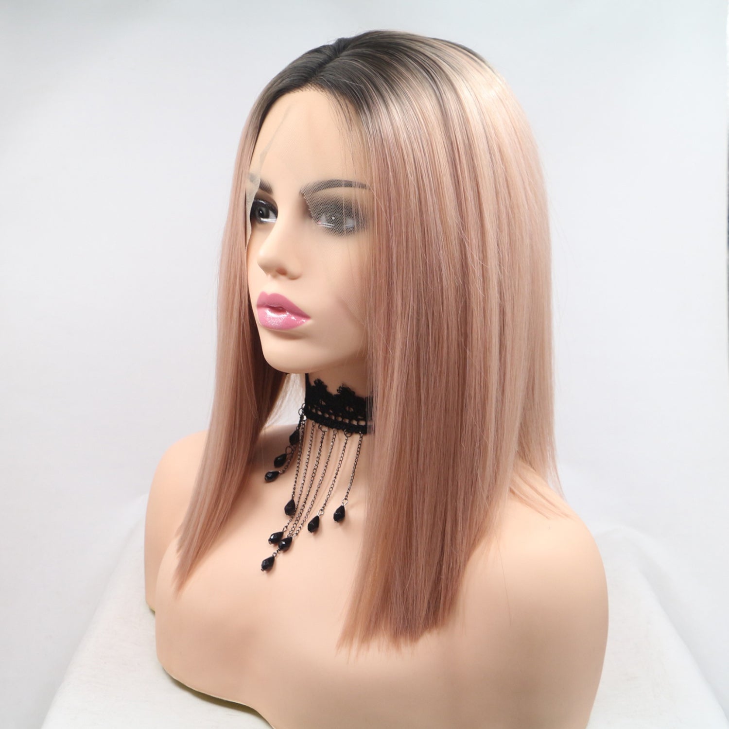 13*3" Lace Front Wigs Synthetic Mid - length Straight 12" 130% Density - OMG! Rose