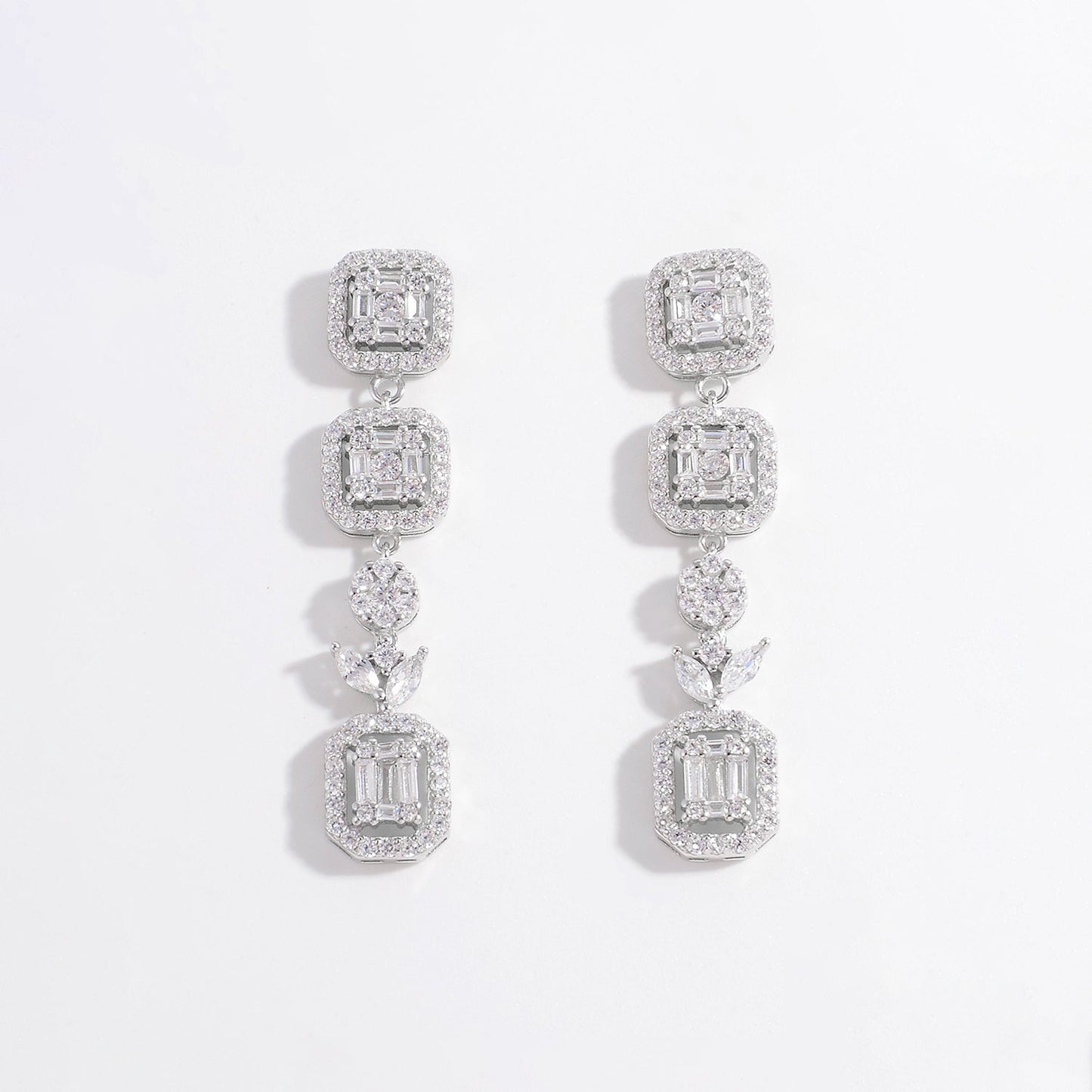 925 Sterling Silver Inlaid Zircon Geometric Dangle Earrings - OMG! Rose