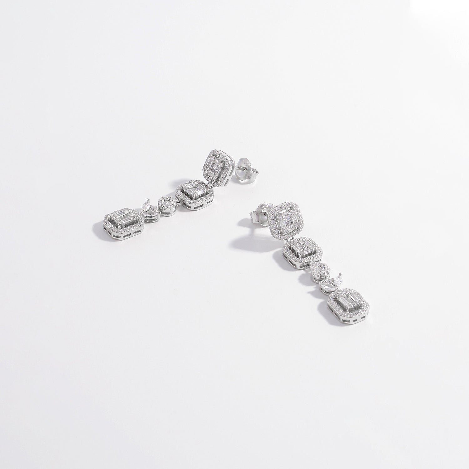 925 Sterling Silver Inlaid Zircon Geometric Dangle Earrings - OMG! Rose