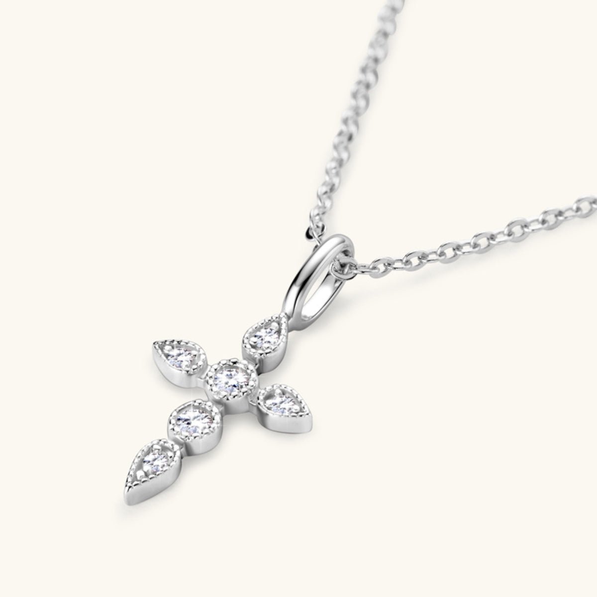 925 Sterling Silver Moissanite Cross Pendant Necklace - OMG! Rose