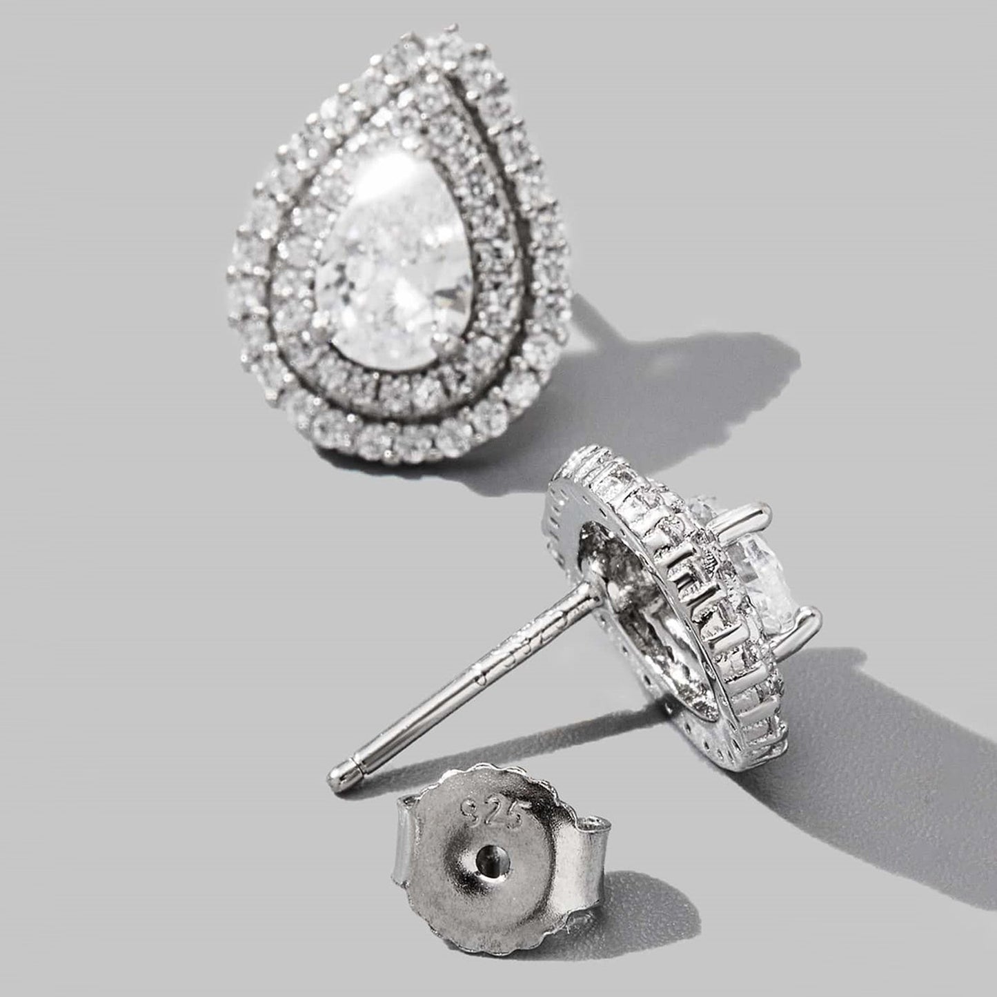 925 Sterling Silver Zircon Teardrop Shape Stud Earrings - OMG! Rose