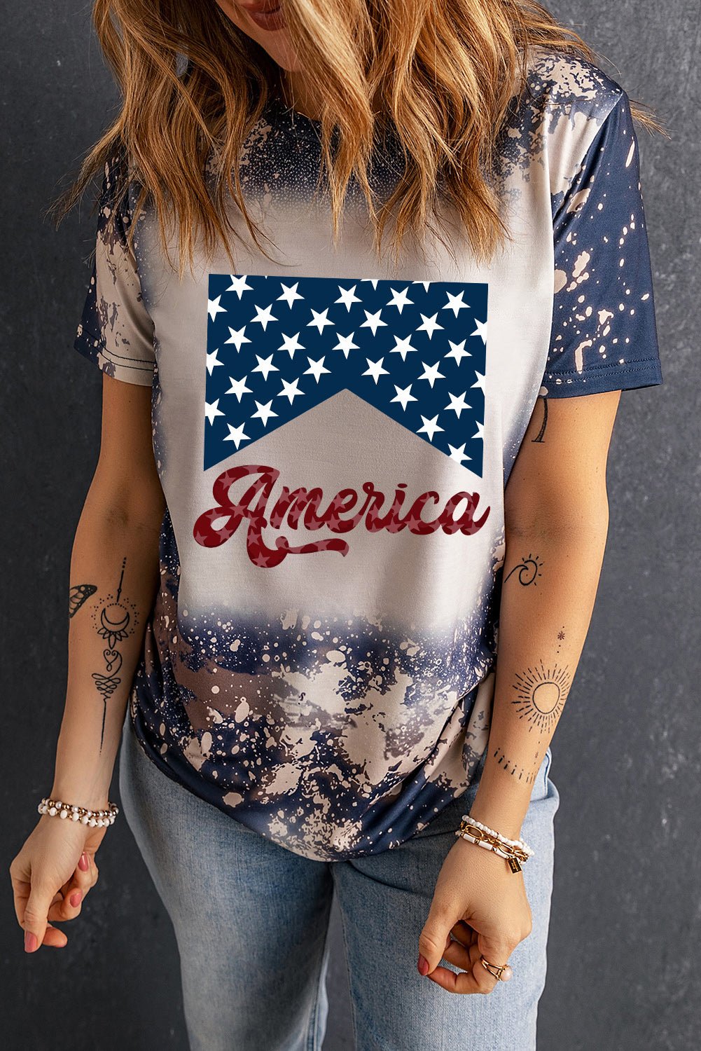 AMERICA Round Neck Short Sleeve T-Shirt - OMG! Rose