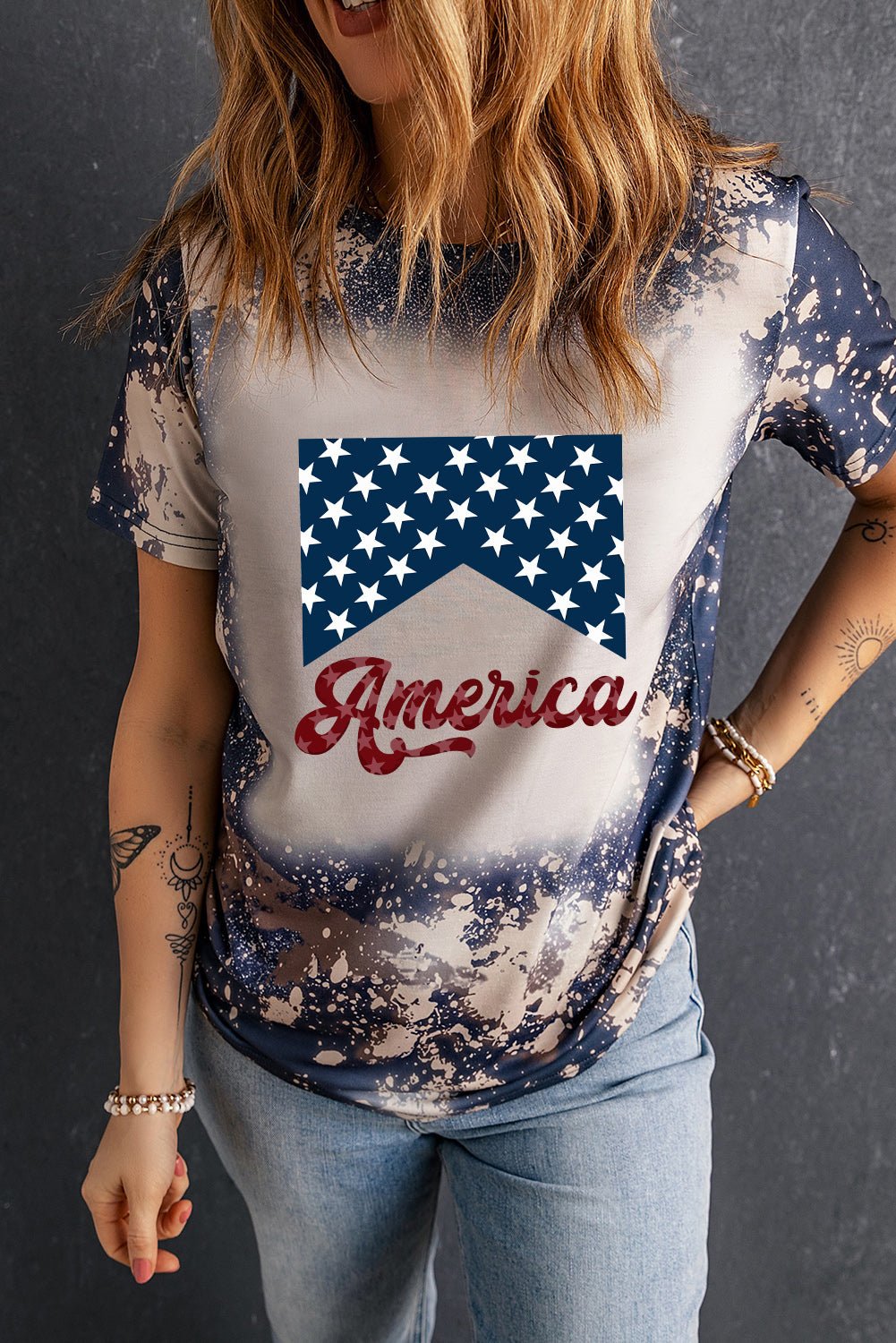 AMERICA Round Neck Short Sleeve T-Shirt - OMG! Rose