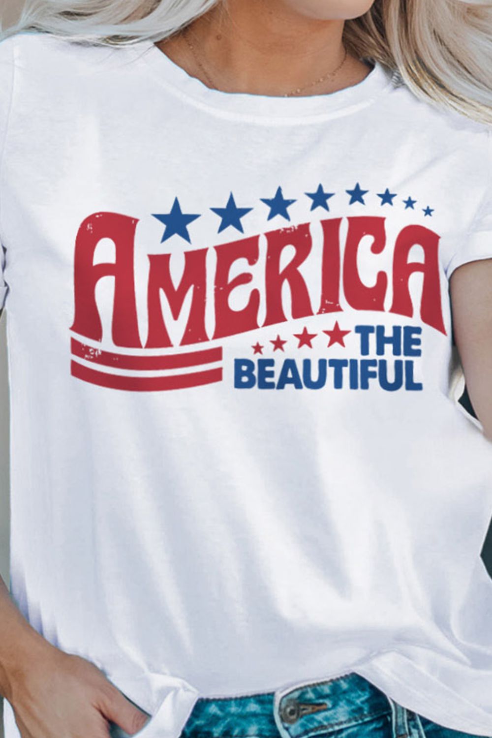 AMERICA THE BEAUTIFUL Graphic Round Neck Tee - OMG! Rose