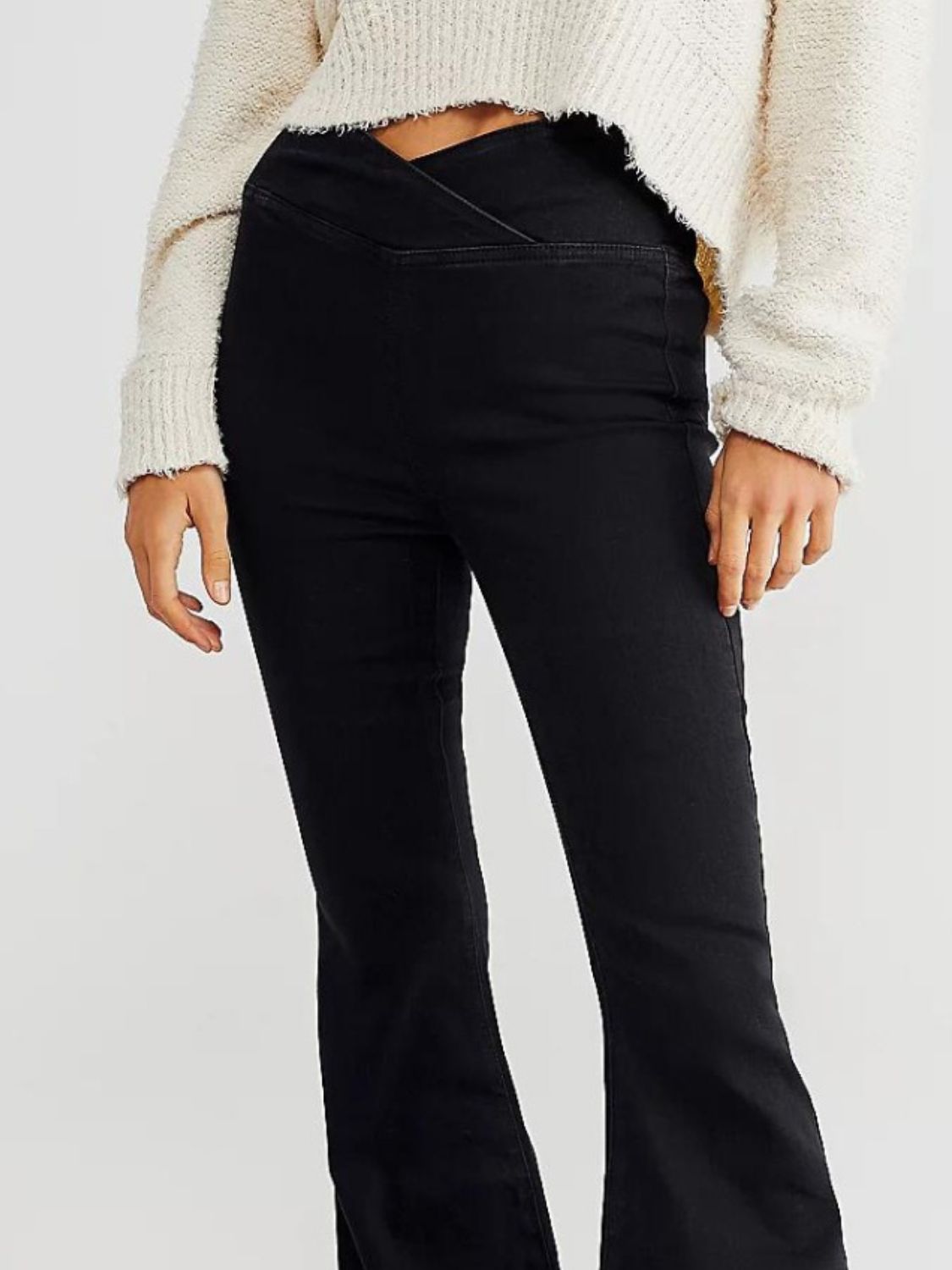 Asymmetric Waist Flare Jeans - OMG! Rose