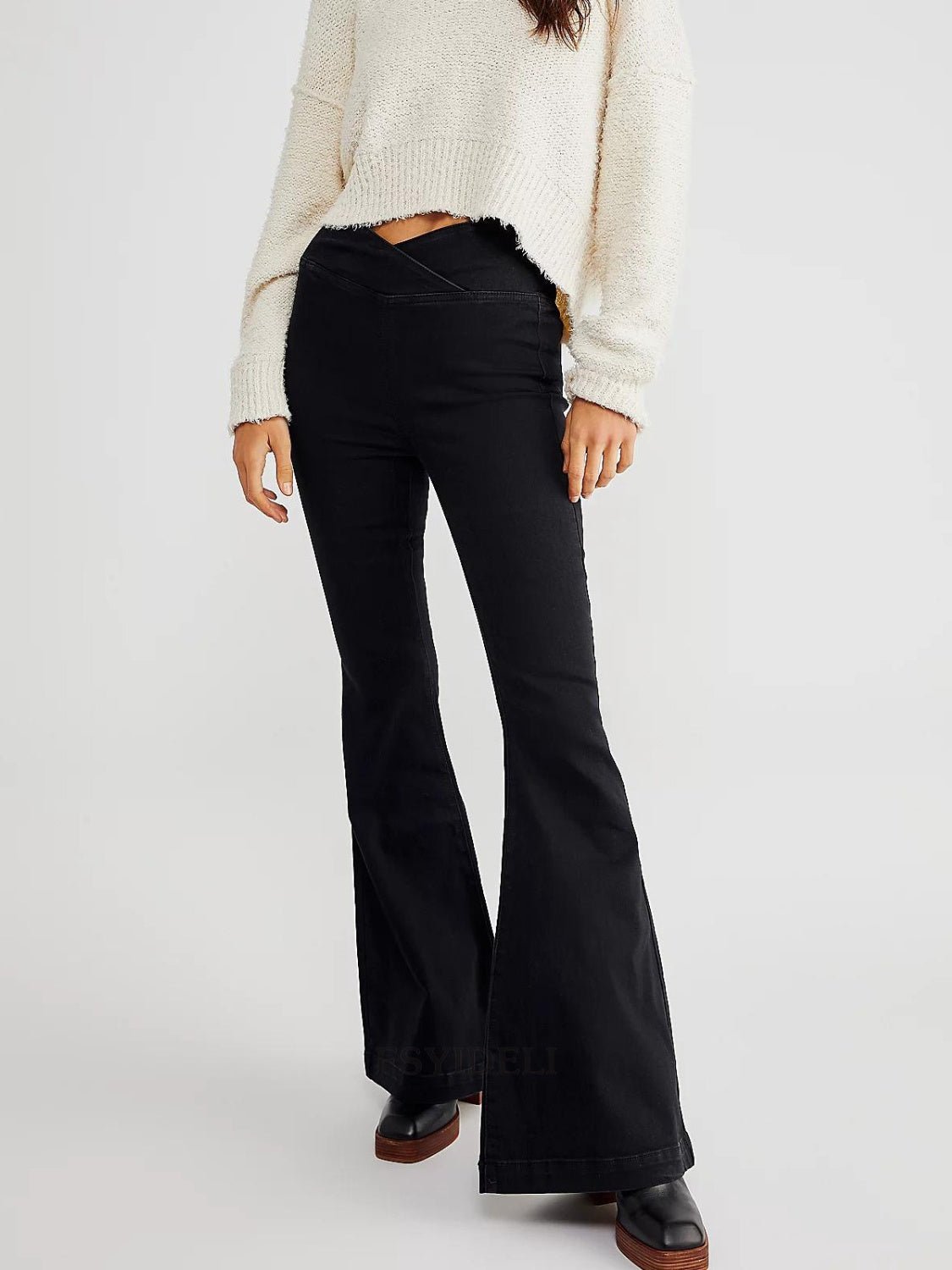 Asymmetric Waist Flare Jeans - OMG! Rose