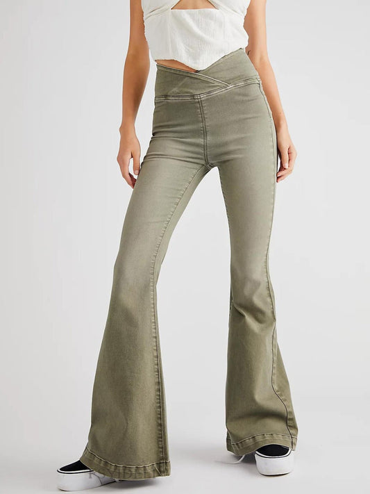 Asymmetric Waist Flare Jeans - OMG! Rose