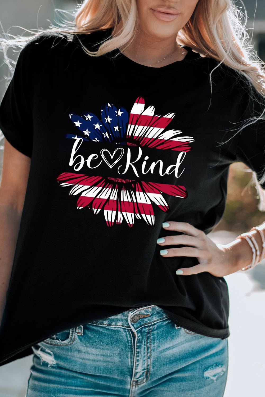 BE KIND US Flag Graphic Round Neck Tee - OMG! Rose