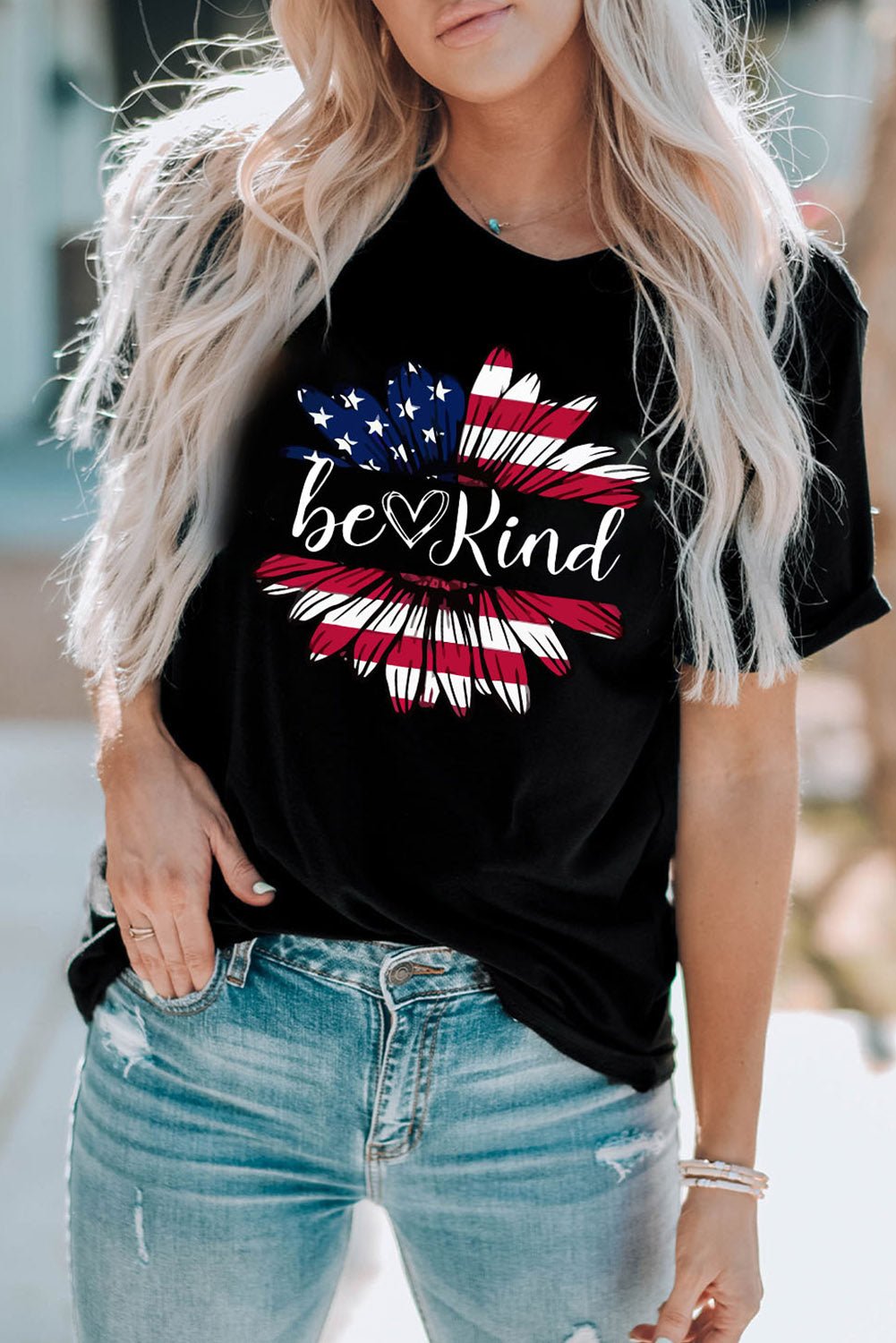 BE KIND US Flag Graphic Round Neck Tee - OMG! Rose