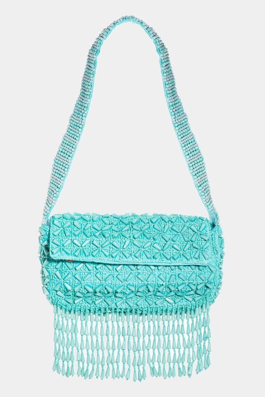 Beaded Fringe Rectangle Shoulder Bag - OMG! Rose