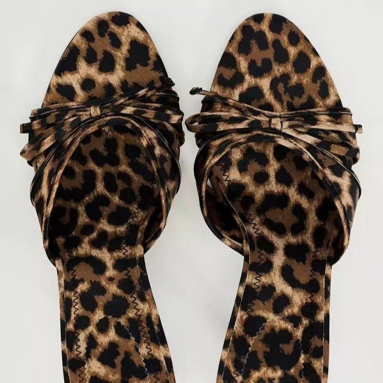 Bow Leopard Kitten Heel Sandals - OMG! Rose