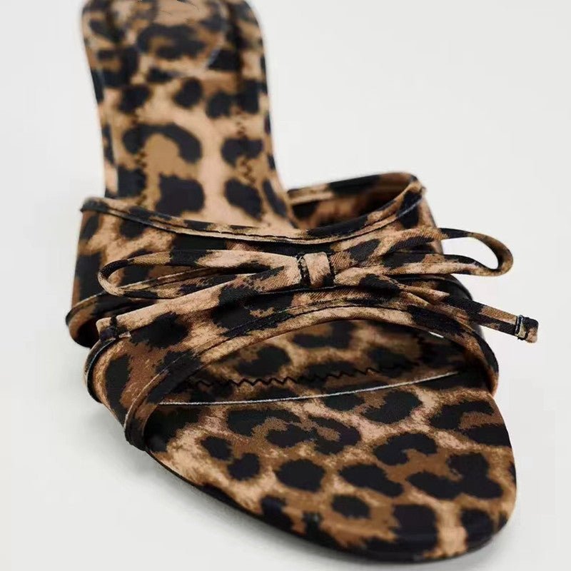 Bow Leopard Kitten Heel Sandals - OMG! Rose