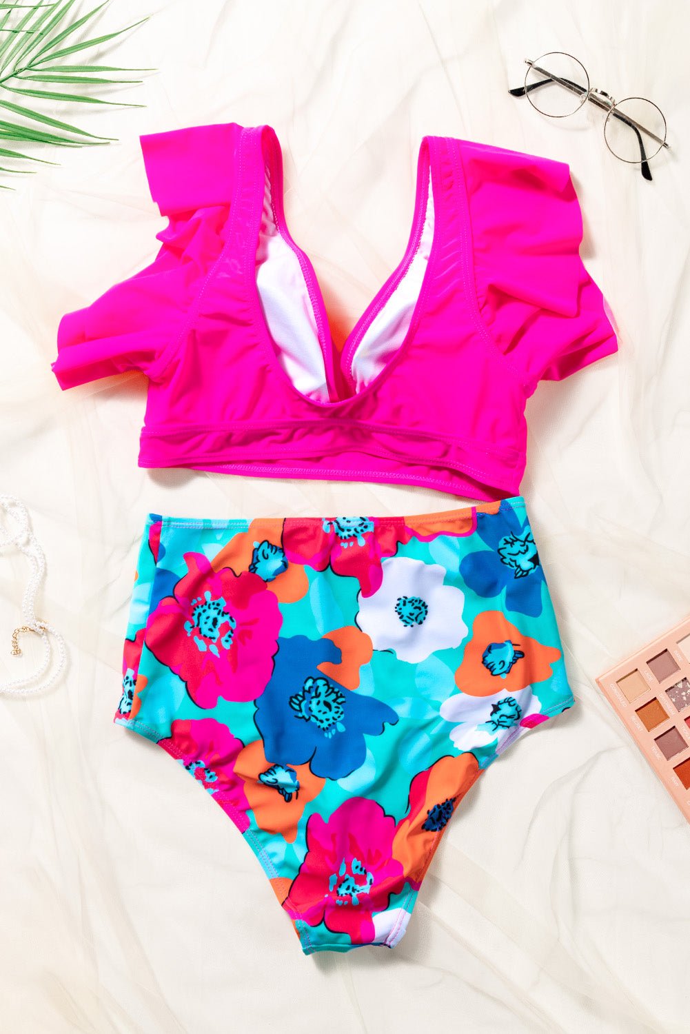 Cropped Swim Top and Floral Bottoms Set - OMG! Rose