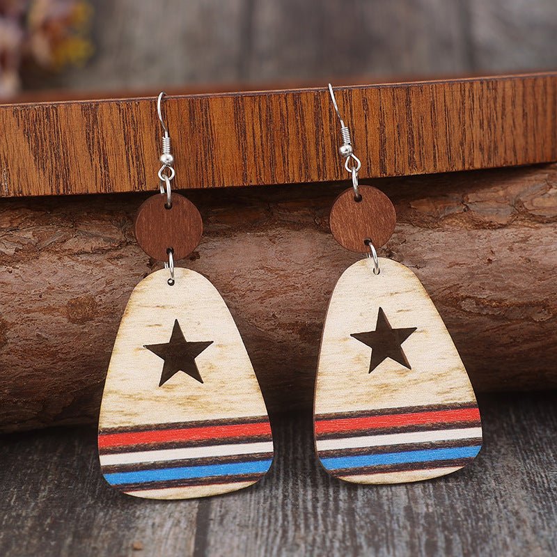 Cutout Star & Stripes Wooden Dangle Earrings - OMG! Rose