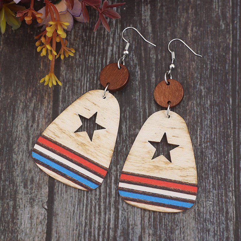 Cutout Star & Stripes Wooden Dangle Earrings - OMG! Rose