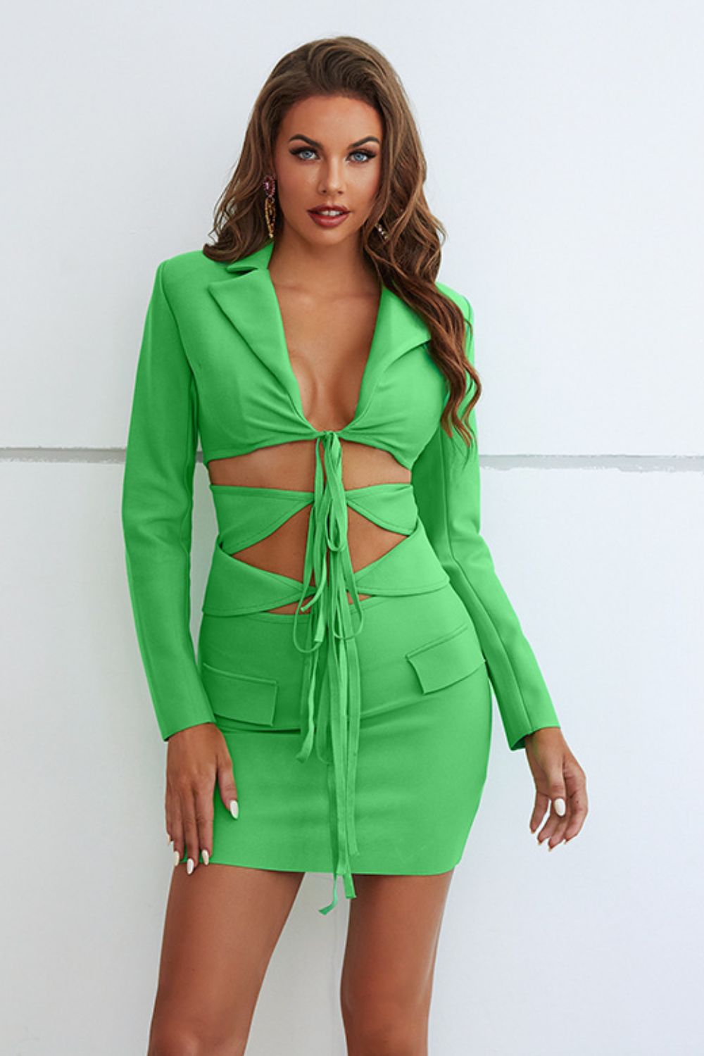 Cutout Tied Blazer and Skirt Set - OMG! Rose