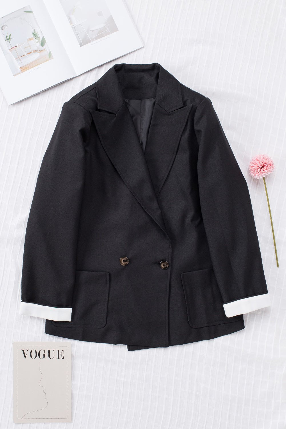 Double - Breasted Blazer with Pockets - OMG! Rose