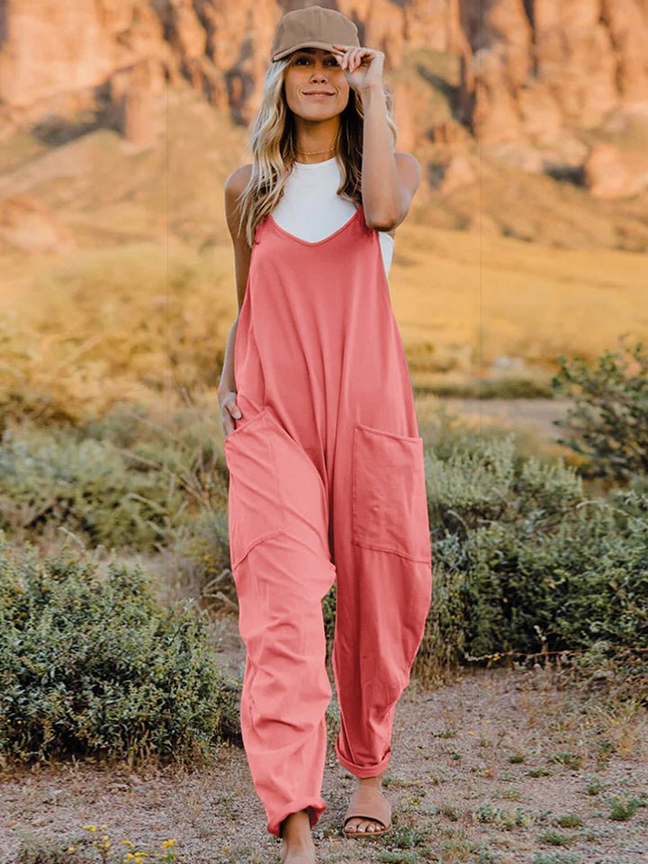 Double Take Full Size Sleeveless V-Neck Pocketed Jumpsuit - OMG! Rose