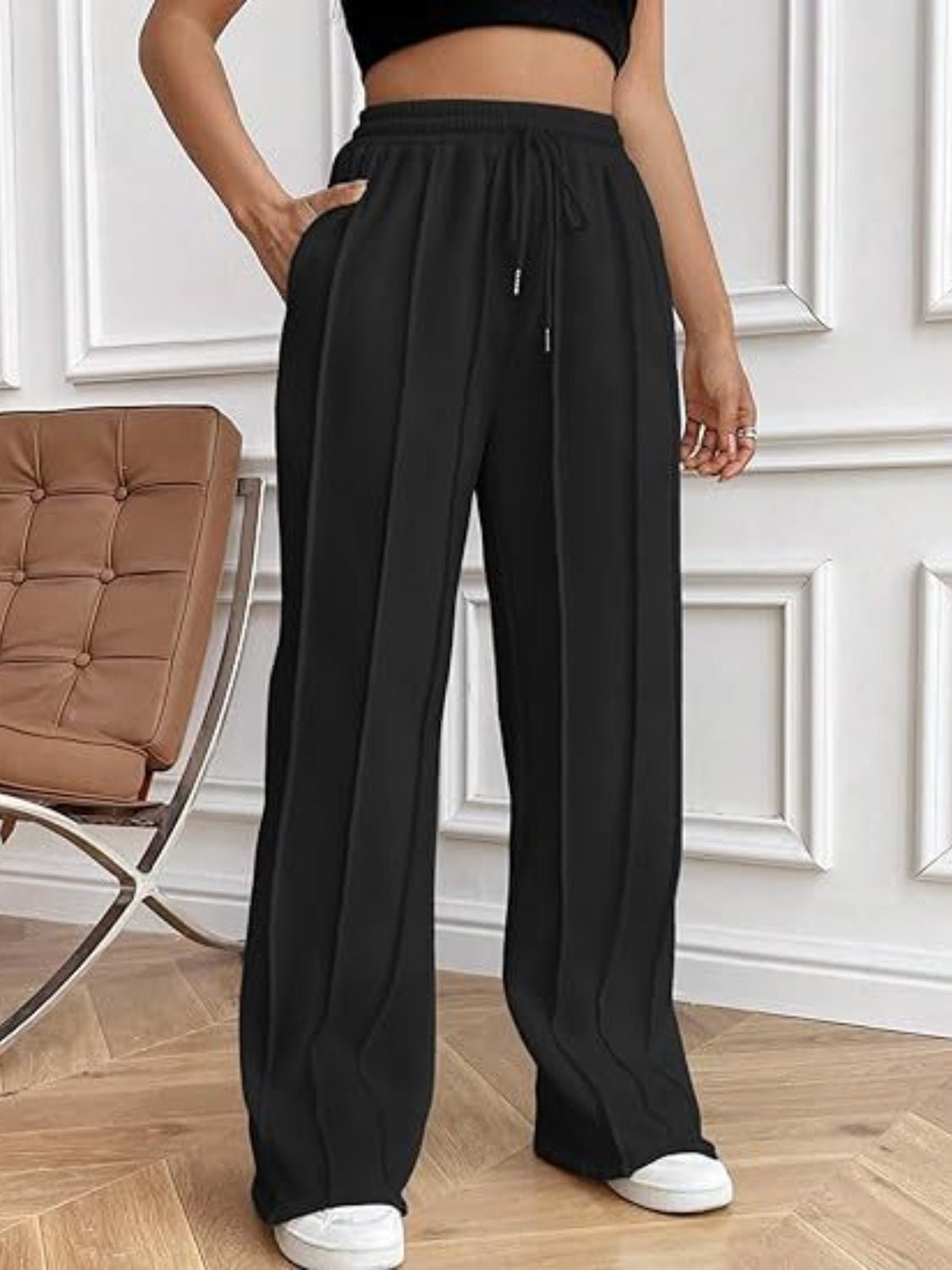 Drawstring Wide Leg Pants with Pockets - OMG! Rose