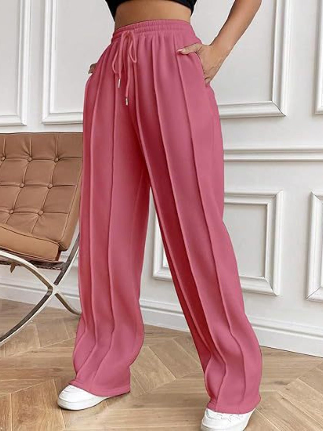 Drawstring Wide Leg Pants with Pockets - OMG! Rose