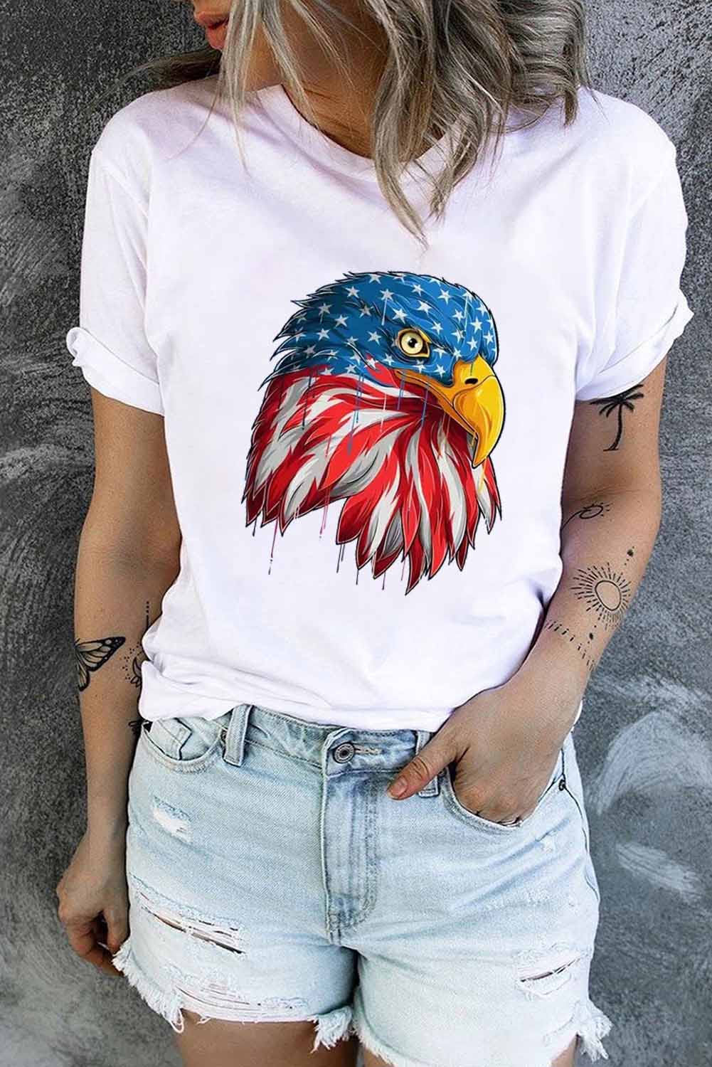 Eagle Graphic Round Neck Tee - OMG! Rose