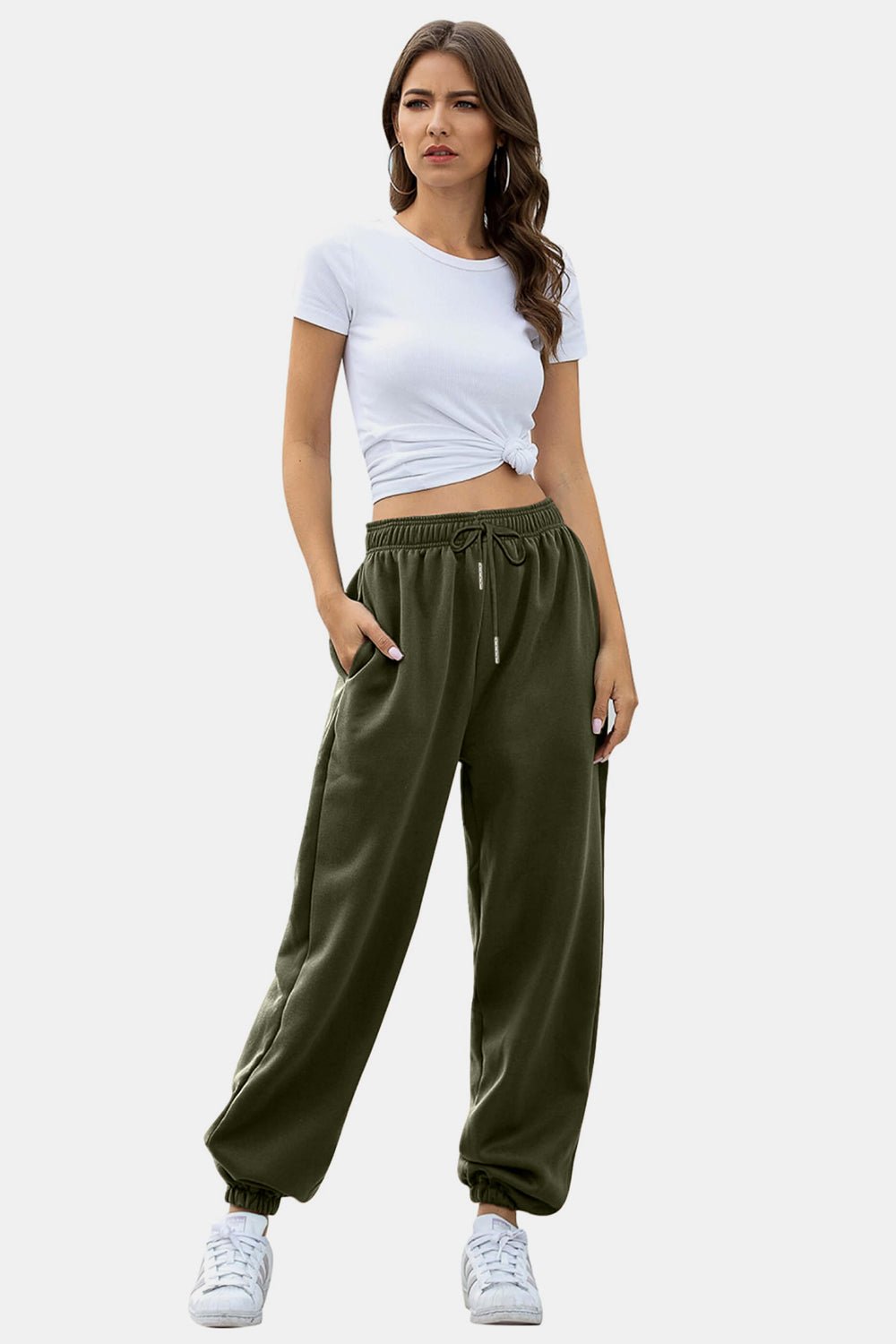 Elastic Waist Joggers with Pockets - OMG! Rose