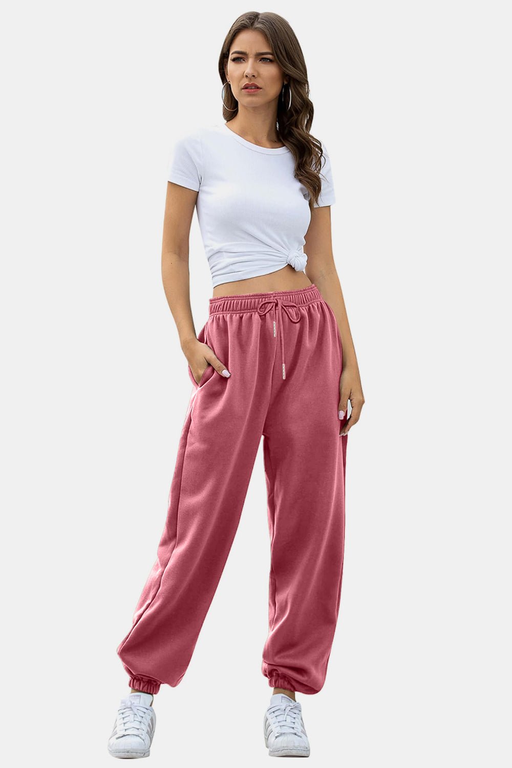 Elastic Waist Joggers with Pockets - OMG! Rose