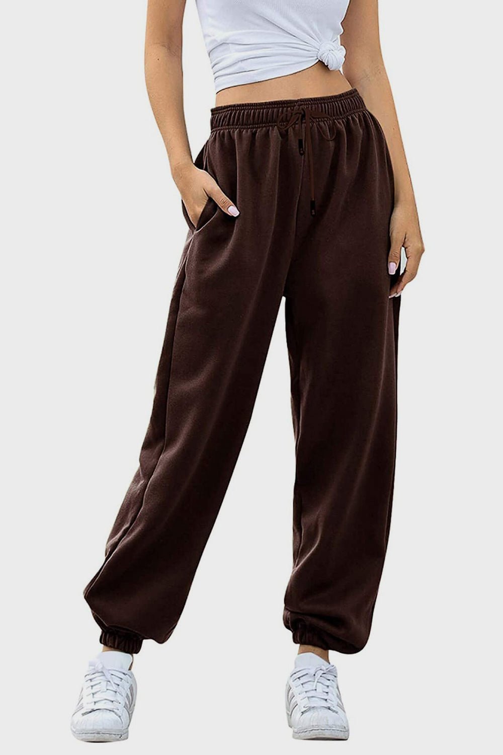 Elastic Waist Joggers with Pockets - OMG! Rose