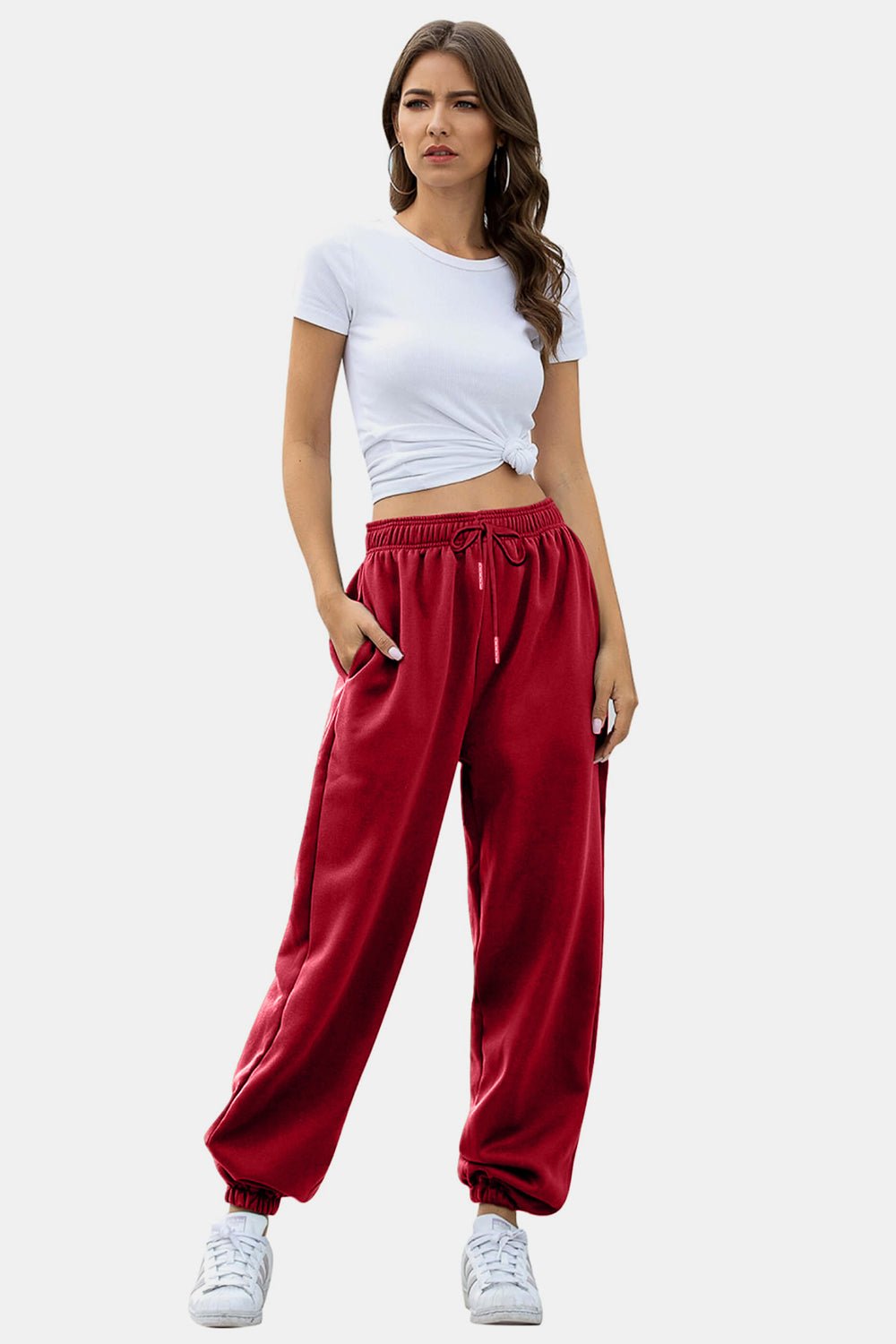 Elastic Waist Joggers with Pockets - OMG! Rose