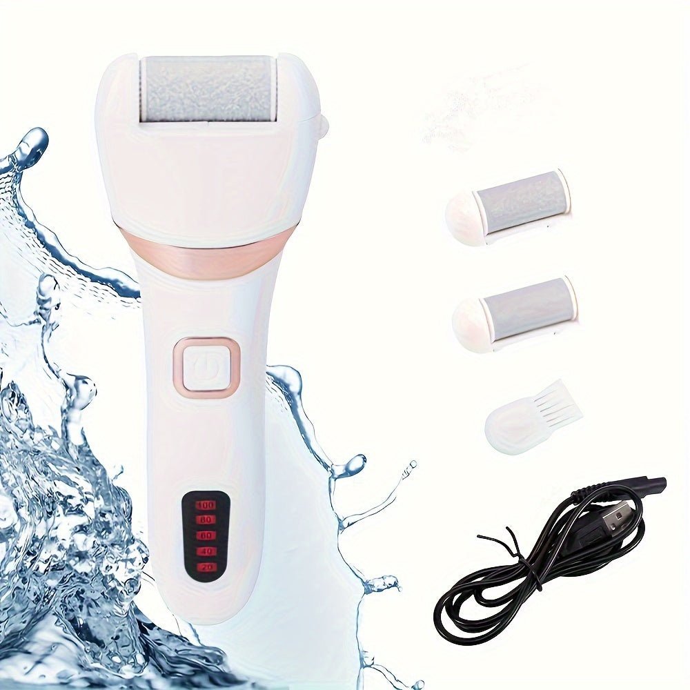 Electric Foot Grinder And Callus Remover, Electric Foot Polisher, Rechargeable Foot Washing And Pedicure Kit, Suitable For Cracked Heels And Dead Skin, With 3 Roller Heads - OMG! Rose