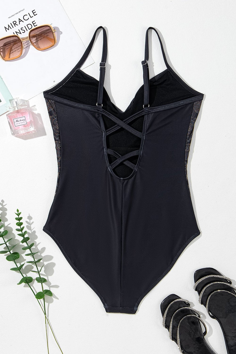 Embroidered V-Neck One-Piece Swimwear - OMG! Rose