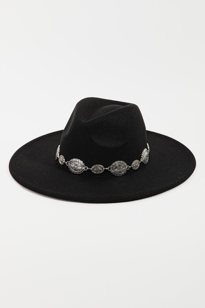 Fame Metal Trim Flat Brim Fedora Hat - OMG! Rose