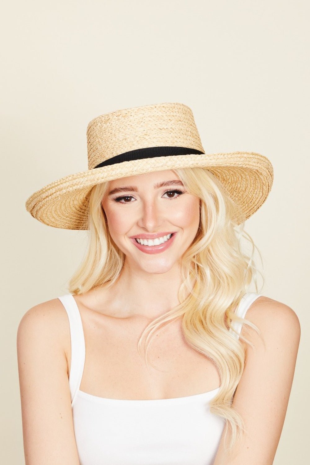 Fame Wide Brim Straw Weave Hat - OMG! Rose