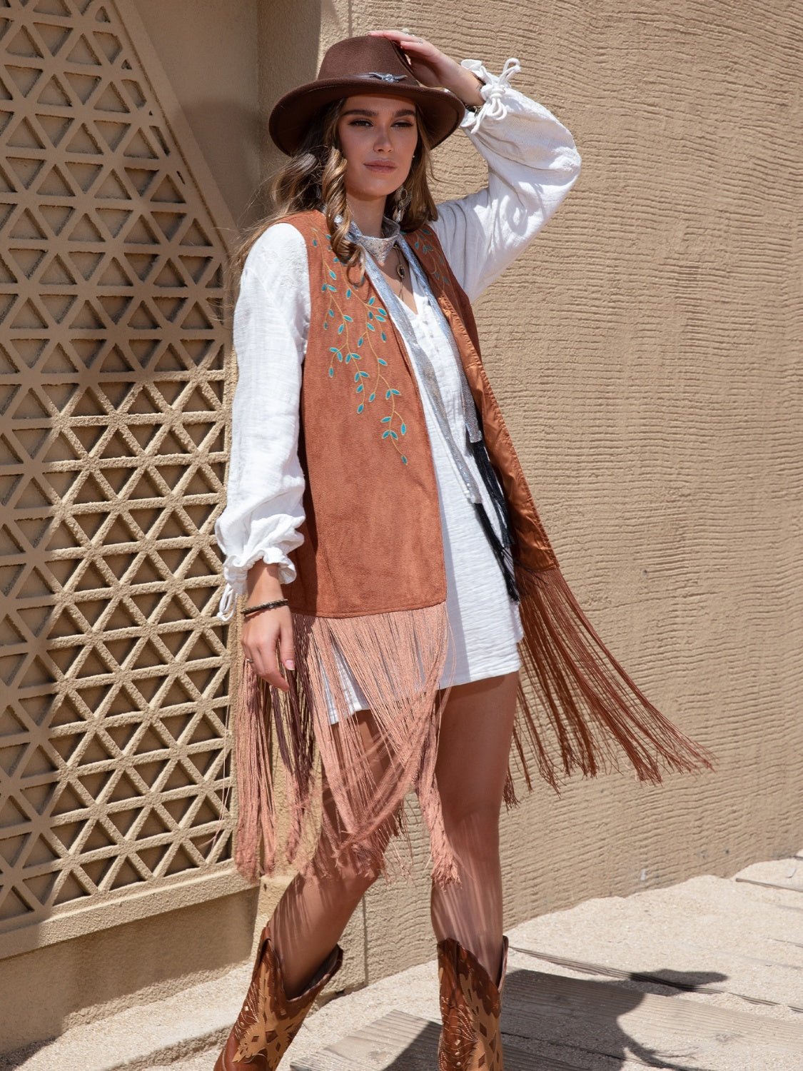 Faux Suede Fringe Hem Open Front Vest - OMG! Rose