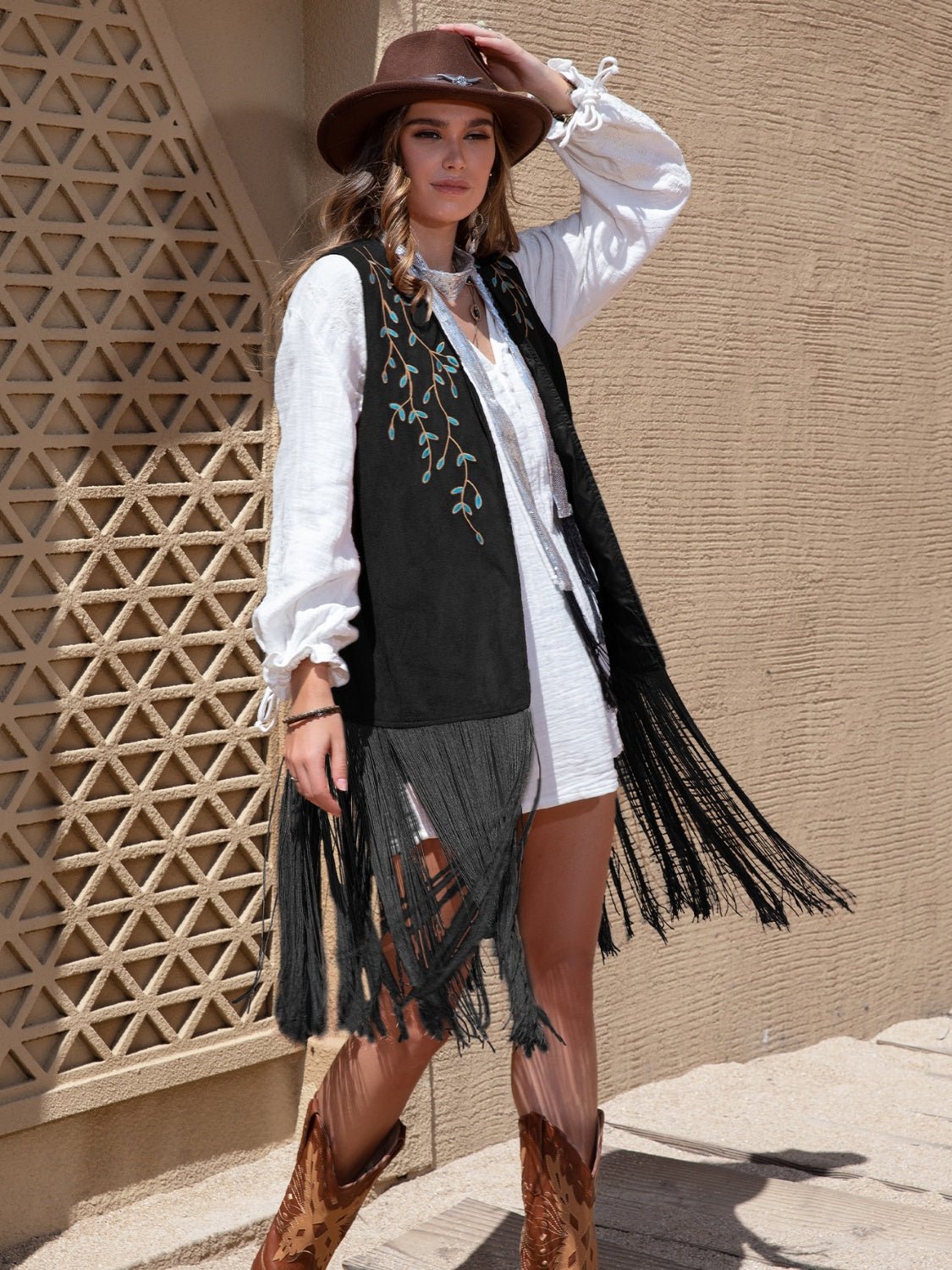 Faux Suede Fringe Hem Open Front Vest - OMG! Rose