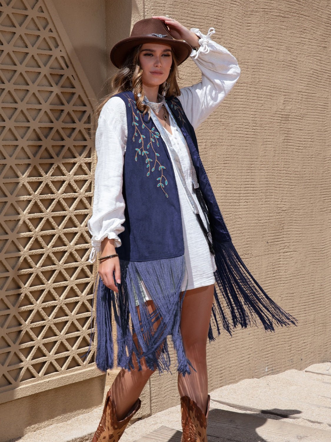 Faux Suede Fringe Hem Open Front Vest - OMG! Rose