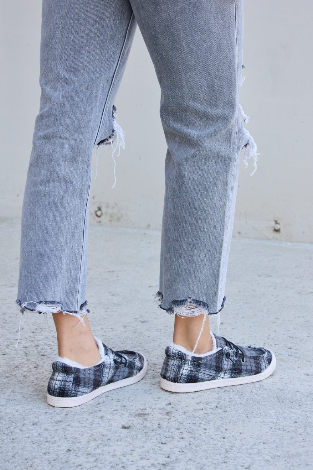 Forever Link Plaid Plush Flat Sneakers - OMG! Rose