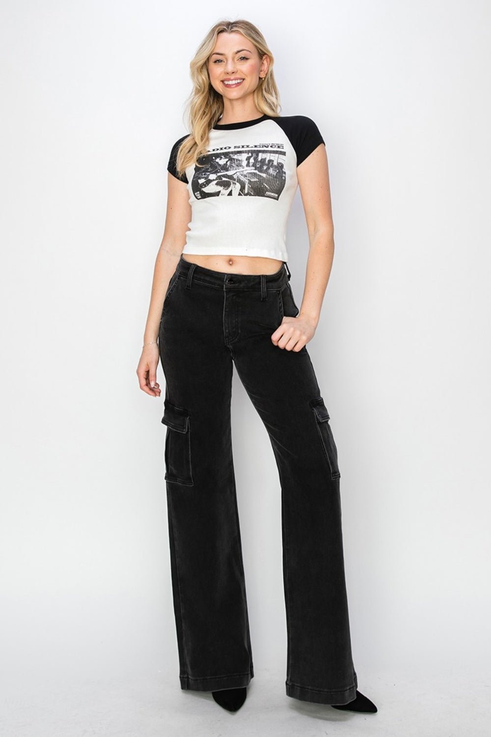 Full Size High Rise Wide Leg Cargo Jeans - OMG! Rose