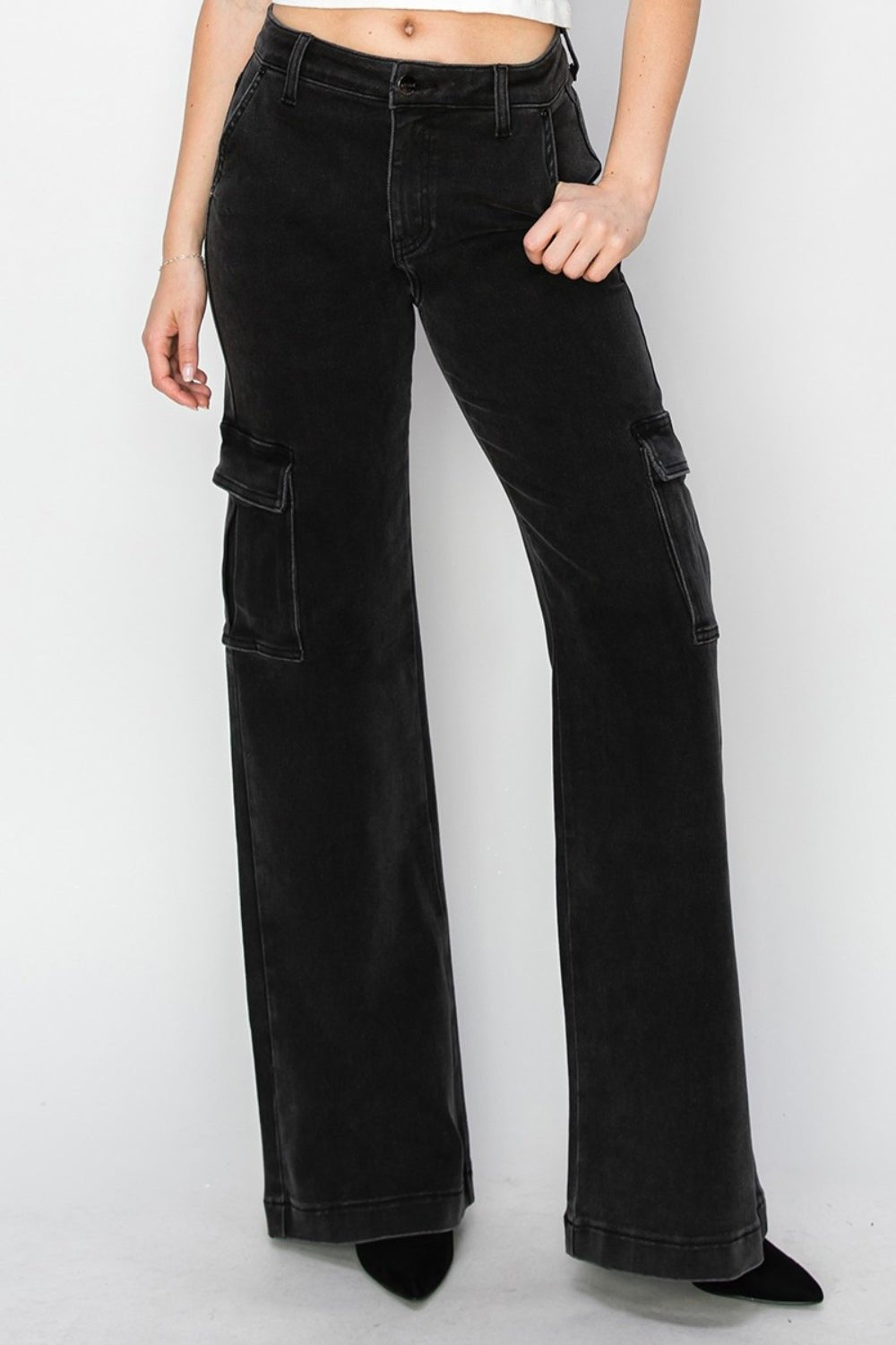 Full Size High Rise Wide Leg Cargo Jeans - OMG! Rose