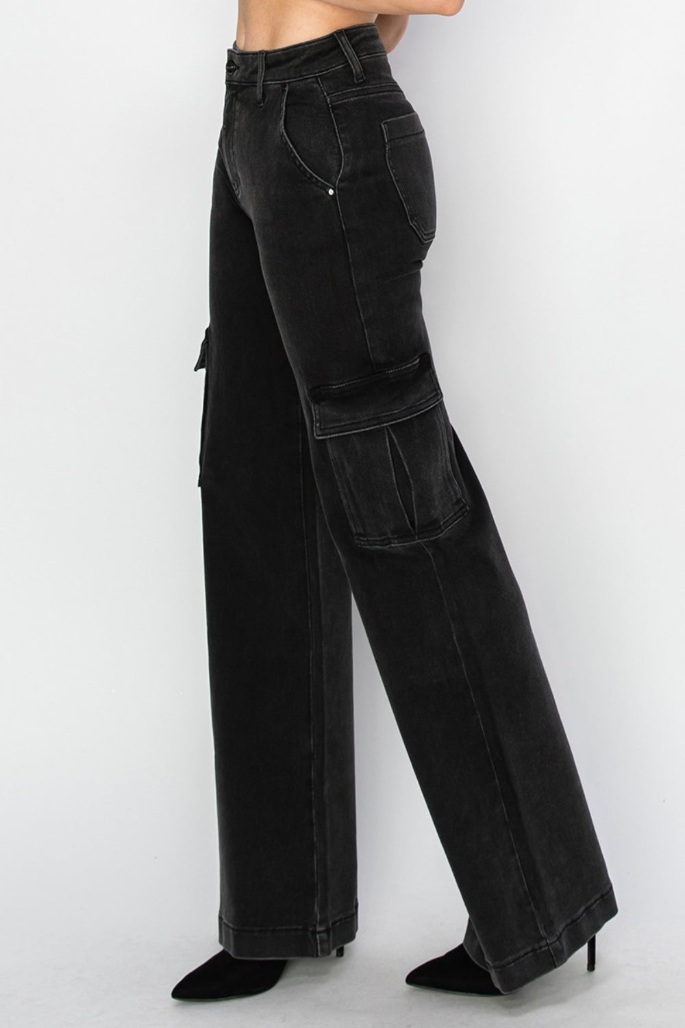 Full Size High Rise Wide Leg Cargo Jeans - OMG! Rose