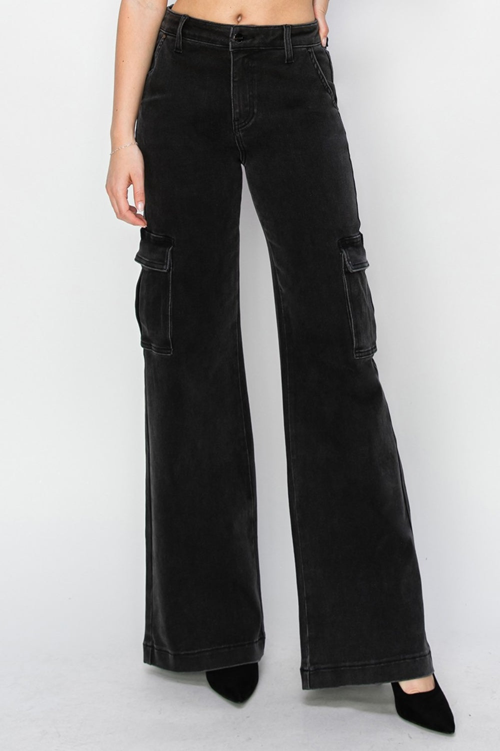 Full Size High Rise Wide Leg Cargo Jeans - OMG! Rose