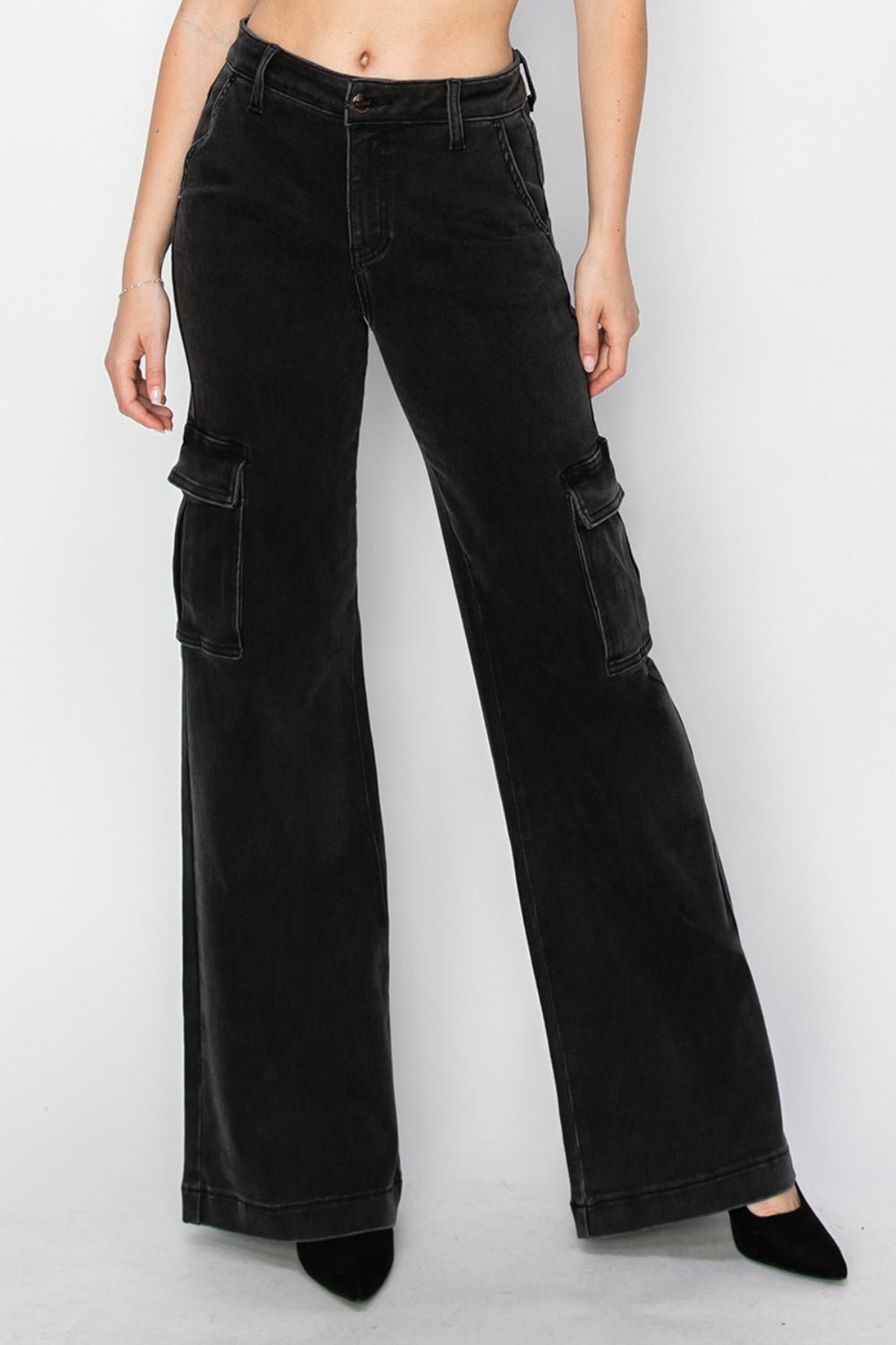 Full Size High Rise Wide Leg Cargo Jeans - OMG! Rose