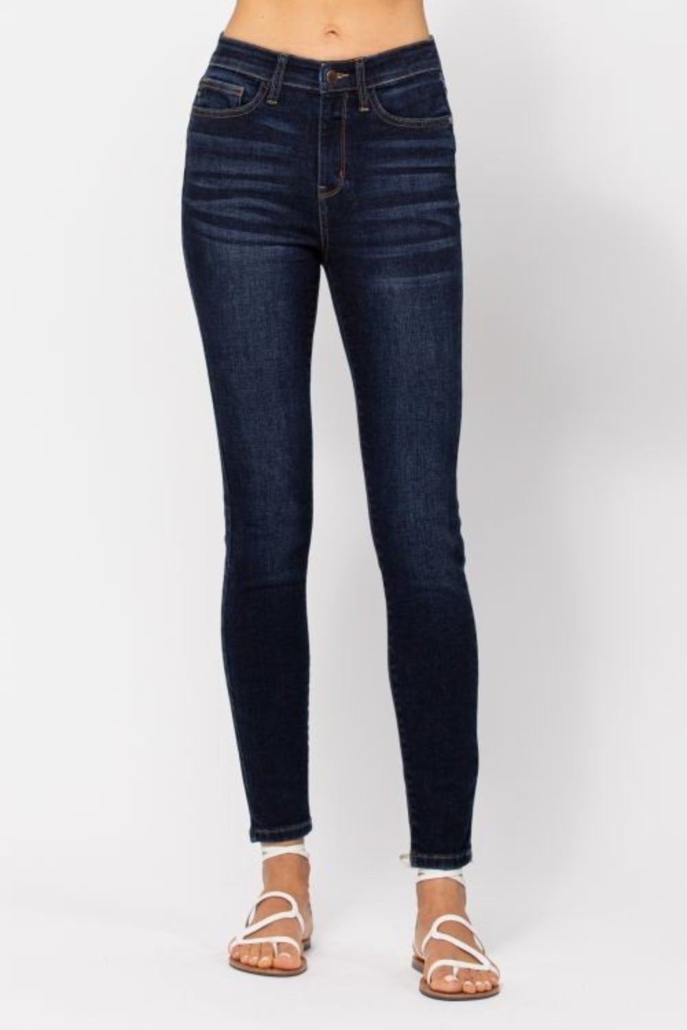 Full Size High Waist Handsand Skinny Jeans - OMG! Rose