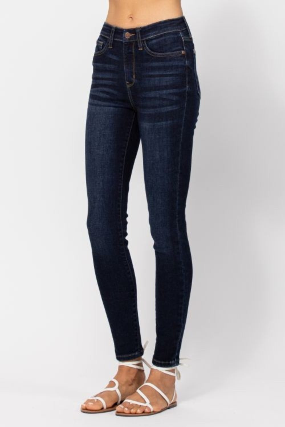 Full Size High Waist Handsand Skinny Jeans - OMG! Rose