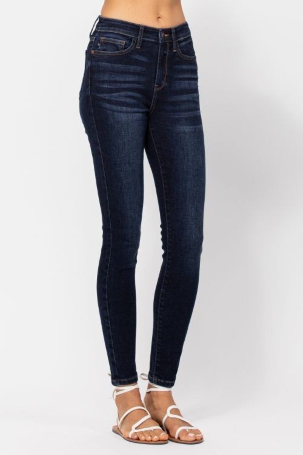 Full Size High Waist Handsand Skinny Jeans - OMG! Rose