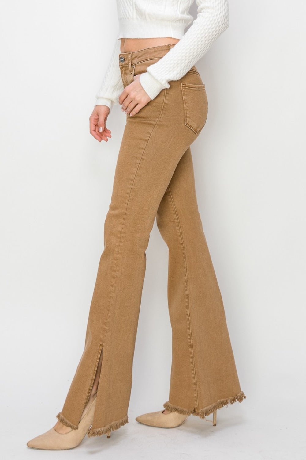 Full Size High Waist Side Slit Flare Jeans - OMG! Rose