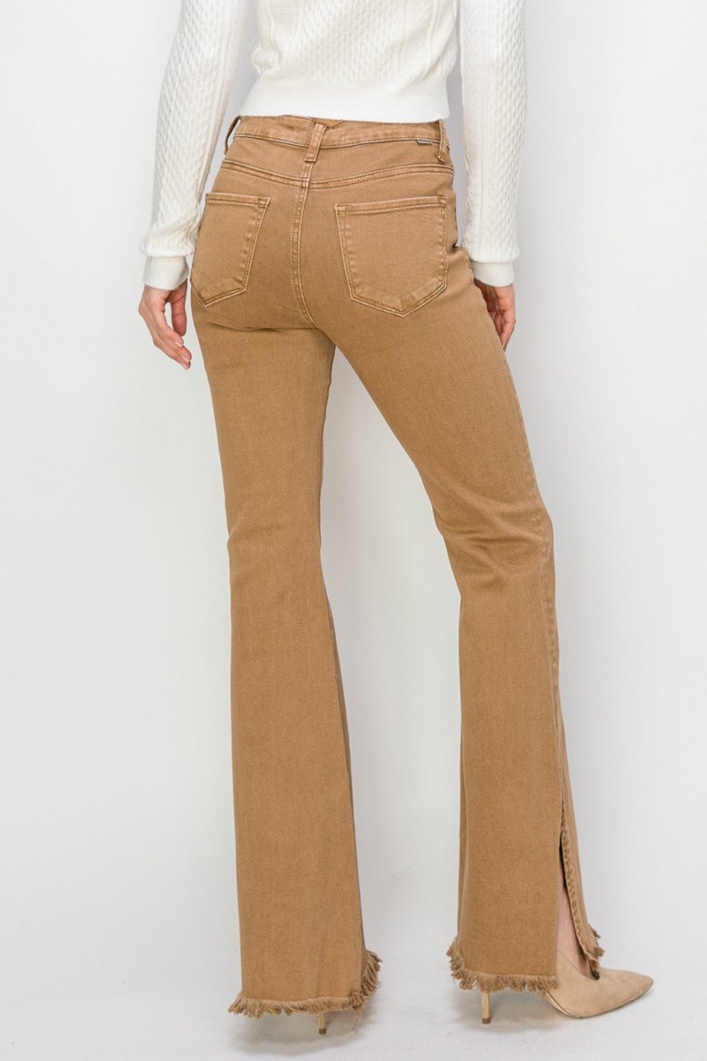 Full Size High Waist Side Slit Flare Jeans - OMG! Rose